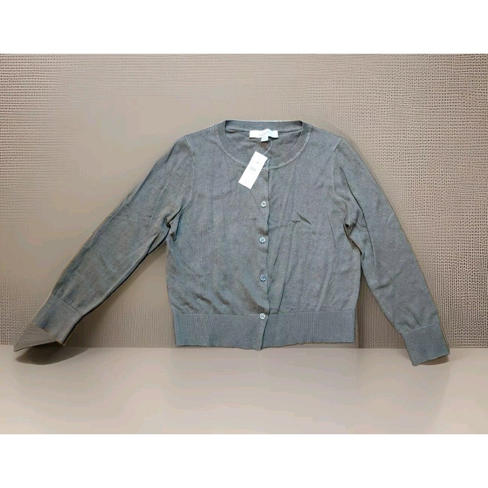 LOFT NWT Women's Pale Brown Button Front Sweater Crew Neck Long Sleeve Sz S
